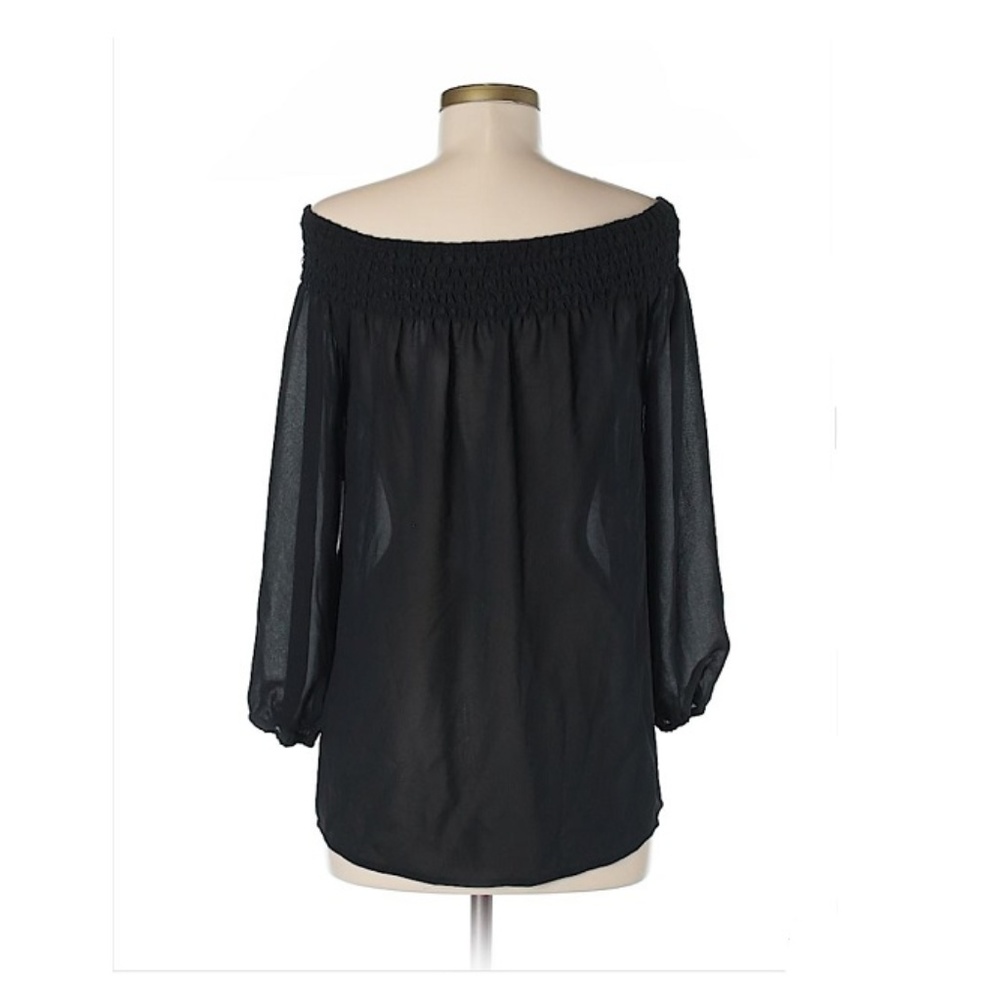 NWT SHELLI SEGALL Black 3/4 Sleeve Sheer Blouse - Picture 3 of 5